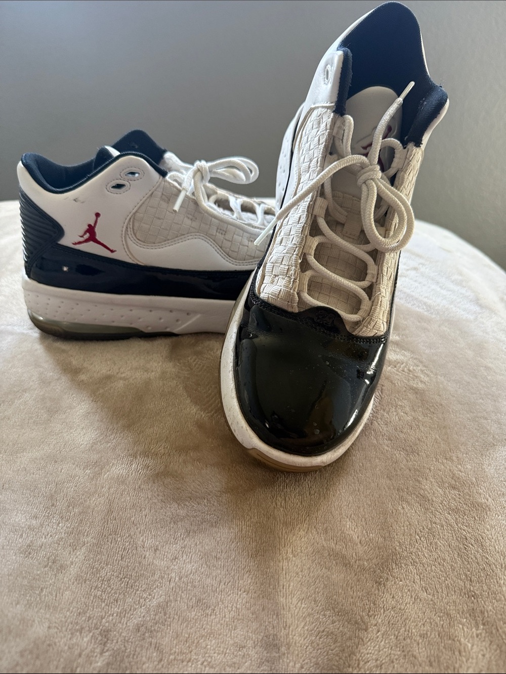 Jordan White Black Sneakers with Red Jumpman Accent
